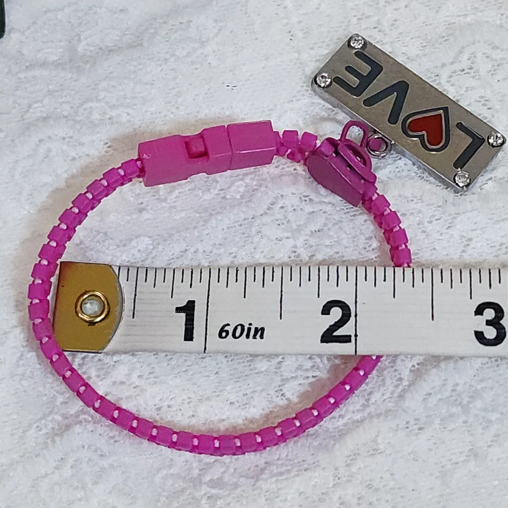Kids Pink Zipper Bracelet with Love Charm